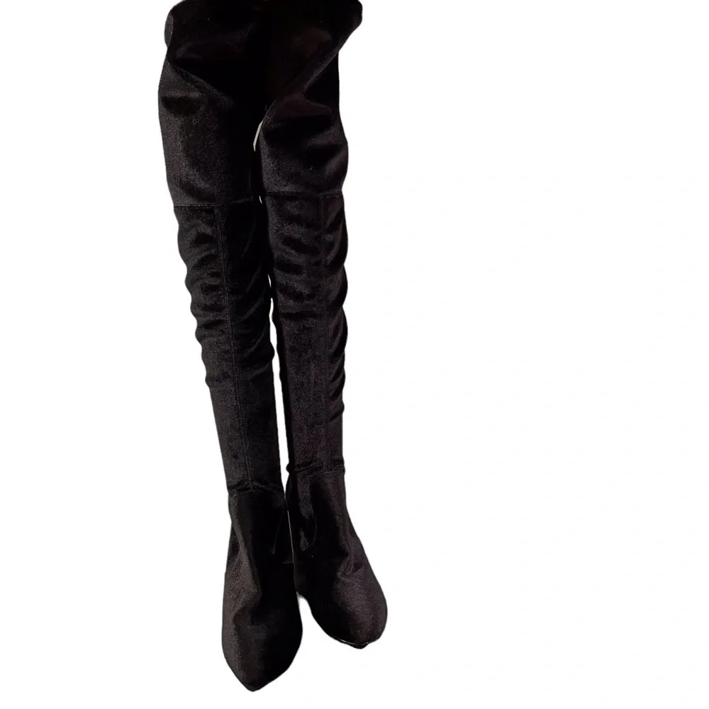 Charles by Charles David sz 6.5 YA black velvet OTK tall heeled boots
